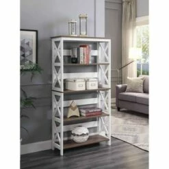 60" Oxford 5 Tier Bookcase - Breighton Home Driftwood/white