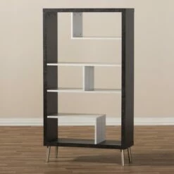 56.14" Atlantic Modern and Contemporary Two-Tone Finished Wood Display Shelf Dark Brown - Baxton Studio -Bookshelves Sales Shop unnamed file 1039