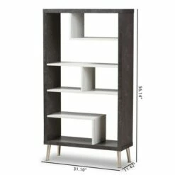 56.14" Atlantic Modern and Contemporary Two-Tone Finished Wood Display Shelf Dark Brown - Baxton Studio -Bookshelves Sales Shop unnamed file 1040