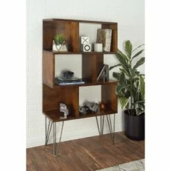 61" Metal and Wood 3 Shelf Books Shelf Brown - Olivia & May