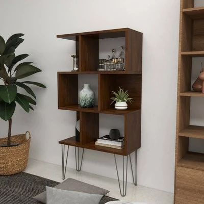 61" Metal and Wood 3 Shelf Books Shelf Brown - Olivia & May 8 61" Metal and Wood 3 Shelf Books Shelf Brown - Olivia & May - Image 6