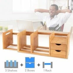 SereneLife Natural Bamboo Shelf Adjustable Bookshelf Desktop Organizer Unit with Storage Drawers for Books and Office Supplies -Bookshelves Sales Shop unnamed file 1096