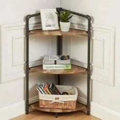 36.63" Beeme 3 Tier Corner Bookshelf Sand Black/Light Pure Copper - HOMES: Inside + Out