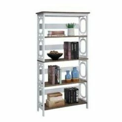 60" Omega 5 Tier Bookcase Driftwood Shelves/White - Breighton Home