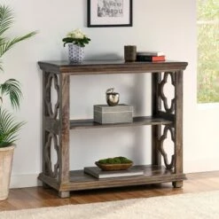 Arcanum Traditional Handcrafted 2 Shelf Mango Wood Etagere Bookcase Gray - Christopher Knight Home