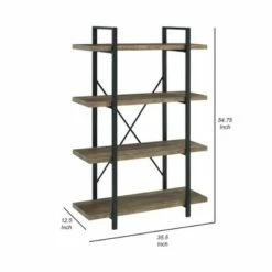54.75" Bookcase with 4 Tier Storage and X Metal Band Brown/Black - Benzara -Bookshelves Sales Shop unnamed file 1158