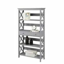 59.75" Oxford 5 Tier Bookcase with Drawer Gray - Breighton Home