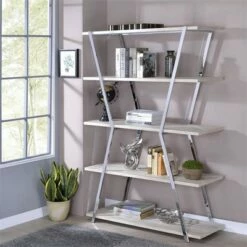 Ketano Metal 4-Shelf Bookcase in Chrome - Furniture of America
