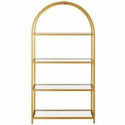 Henn& Hart 62 in. Arched Brass Finish Bookcase - Henn&Hart