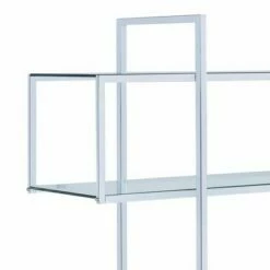 63" Bookcase with 5 Tempered Glass Shelves and Electroplated Frame Chrome - Benzara