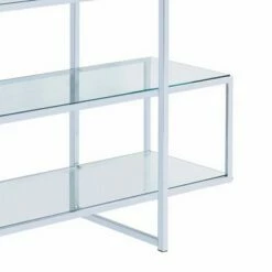 63" Bookcase with 5 Tempered Glass Shelves and Electroplated Frame Chrome - Benzara -Bookshelves Sales Shop unnamed file 1428