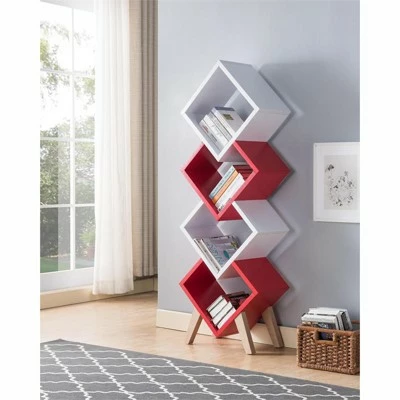 Yarmow Modern Wood Bookcase in White and Red - Furniture of America 5 Yarmow Modern Wood Bookcase in White and Red - Furniture of America - Image 3