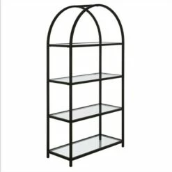 Henn& Hart 62 in. Arched Black Bronze Bookcase - Henn&Hart