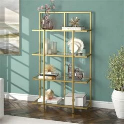 Henn& Hart 62 in. Brass Finish Standard Bookcase - Henn&Hart -Bookshelves Sales Shop unnamed file 1449