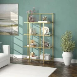 Henn& Hart 62 in. Brass Finish Standard Bookcase - Henn&Hart -Bookshelves Sales Shop unnamed file 1451