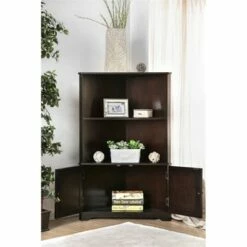 Cassidy Multi-Storage Wood Corner Bookshelf in Espresso - Furniture of America