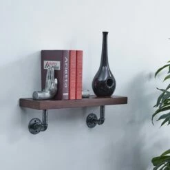 23.5" x 7.3" Industrial Pipe Wall Shelf - Danya B. Dark Brown/silver