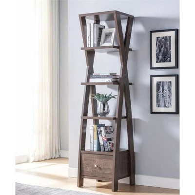 Stokes Wood 4-Shelf 71-Inch Standard Bookcase in Walnut Oak - Furniture of America 4 Stokes Wood 4-Shelf 71-Inch Standard Bookcase in Walnut Oak - Furniture of America - Image 2
