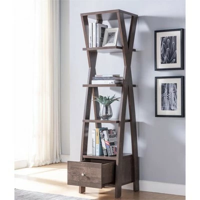 Stokes Wood 4-Shelf 71-Inch Standard Bookcase in Walnut Oak - Furniture of America 5 Stokes Wood 4-Shelf 71-Inch Standard Bookcase in Walnut Oak - Furniture of America - Image 3