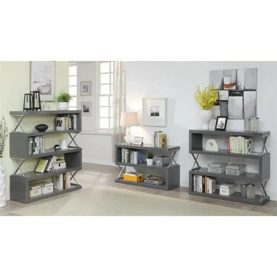 Sheena Contemporary Bookcase in Glossy Gray - Furniture of America 4 Sheena Contemporary Bookcase in Glossy Gray - Furniture of America - Image 2