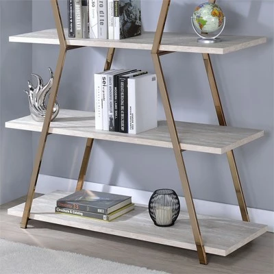 Ketano Metal 4-Shelf Bookcase in Champagne and White - Furniture of America 6 Ketano Metal 4-Shelf Bookcase in Champagne and White - Furniture of America - Image 4