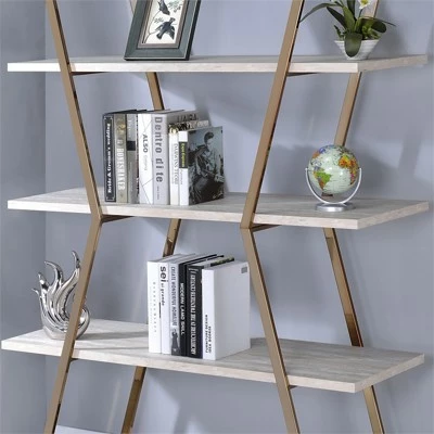 Ketano Metal 4-Shelf Bookcase in Champagne and White - Furniture of America 8 Ketano Metal 4-Shelf Bookcase in Champagne and White - Furniture of America - Image 6