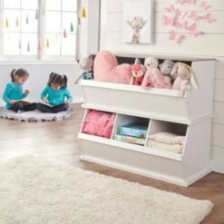 Badger Basket 3 Bin Stackable Storage Cubby White/Gray Woodgrain -Bookshelves Sales Shop unnamed file 1719