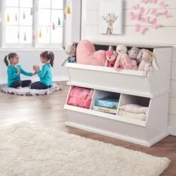 Badger Basket 3 Bin Stackable Storage Cubby White/Gray Woodgrain -Bookshelves Sales Shop unnamed file 1722