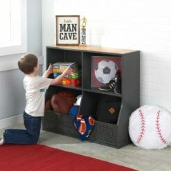 Badger Basket Metal and Bamboo MultiBin Storage Cubby Charcoal/Natural