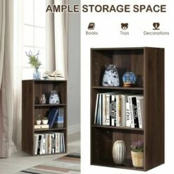 Costway 2 PCS 3 Tier Open Shelf Bookcase Multi-functional Storage Display Cabinet Walnut -Bookshelves Sales Shop unnamed file 179