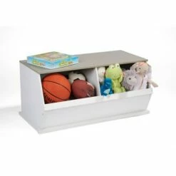 Badger Basket Two Bin Stackable Storage Cubby White/Gray Woodgrain -Bookshelves Sales Shop unnamed file 1809