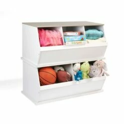 Badger Basket Two Bin Stackable Storage Cubby White/Gray Woodgrain -Bookshelves Sales Shop unnamed file 1810