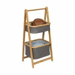 Honey-Can-Do 2 Tier Bamboo and Canvas A-Frame Shelving Unit