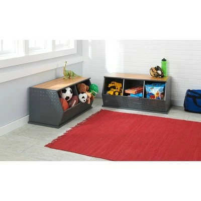 Badger Basket Metal and Bamboo 3 Bin Stackable Storage Cubby Charcoal/Natural 4 Badger Basket Metal and Bamboo 3 Bin Stackable Storage Cubby Charcoal/Natural - Image 2