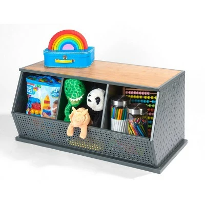 Badger Basket Metal and Bamboo 3 Bin Stackable Storage Cubby Charcoal/Natural 10 Badger Basket Metal and Bamboo 3 Bin Stackable Storage Cubby Charcoal/Natural - Image 8