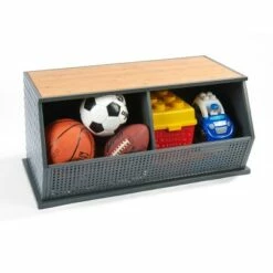 Badger Basket Metal and Bamboo 2 Bin Stackable Storage Cubby Charcoal/Natural -Bookshelves Sales Shop unnamed file 1893