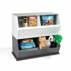 Badger Basket 2 Bin Stackable Storage Cubby Charcoal/Gray Woodgrain -Bookshelves Sales Shop unnamed file 1928
