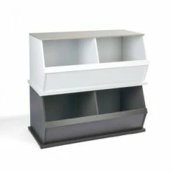 Badger Basket 2 Bin Stackable Storage Cubby Charcoal/Gray Woodgrain -Bookshelves Sales Shop unnamed file 1929