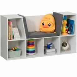 Basicwise Modern Multi-Purpose Bookshelf with Storage Space and Gray Cushioned Reading Nook -Bookshelves Sales Shop unnamed file 2032