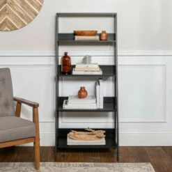 Thatcher Transitional Wood 4 Shelf Ladder Bookshelf - Saracina Home Gray -Bookshelves Sales Shop unnamed file 2088