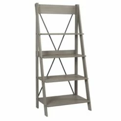 68.25" Boho 4 Tier Solid Wood Ladder Bookshelf Plant Stand - Saracina Home Gray -Bookshelves Sales Shop unnamed file 2127