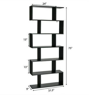 Costway 6 Tier S-Shaped Bookshelf Storage Display Bookcase Decor Z-Shelf 3 Costway 6 Tier S-Shaped Bookshelf Storage Display Bookcase Decor Z-Shelf