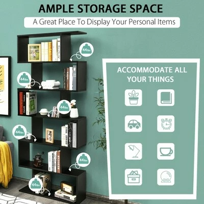 Costway 6 Tier S-Shaped Bookshelf Storage Display Bookcase Decor Z-Shelf 7 Costway 6 Tier S-Shaped Bookshelf Storage Display Bookcase Decor Z-Shelf - Image 5