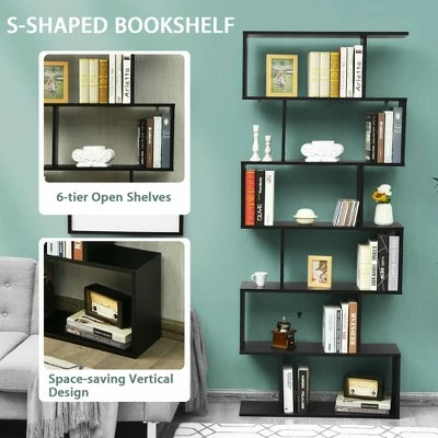 Costway 6 Tier S-Shaped Bookshelf Storage Display Bookcase Decor Z-Shelf 8 Costway 6 Tier S-Shaped Bookshelf Storage Display Bookcase Decor Z-Shelf - Image 6