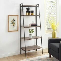 72" Open Storage Ladder Bookshelf - Saracina Home Dark Walnut