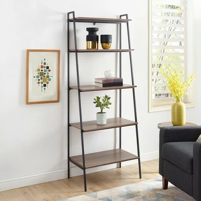 72" Open Storage Ladder Bookshelf - Saracina Home Dark Walnut 3 72" Open Storage Ladder Bookshelf - Saracina Home Dark Walnut