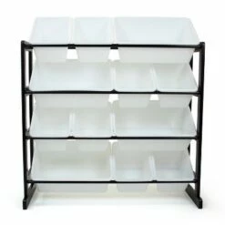 Ladder Toy Storage Organizer with 12 Storage Bins Espresso/White - Humble Crew
