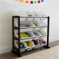Ladder Toy Storage Organizer with 12 Storage Bins Espresso/White - Humble Crew -Bookshelves Sales Shop unnamed file 217