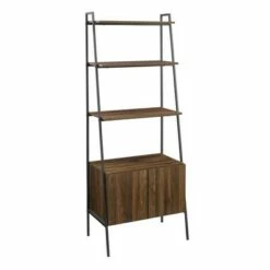 72" Open Shelf and Closed Storage Cabinet Ladder Bookcase - Saracina Home Dark Walnut -Bookshelves Sales Shop unnamed file 2181