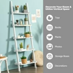 Costway Versatile White 5-Tier Bookshelf Leaning Wall Shelf Ladder Bookcase Storage Display Furni -Bookshelves Sales Shop unnamed file 2184